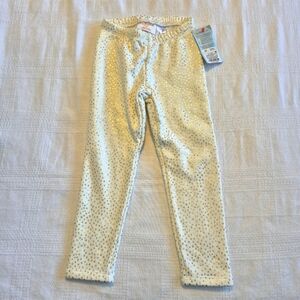 Cat & Jack girls size 3T fleece lined leggings, cream with gold dots NWT
